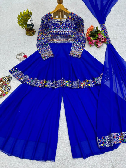Blue georgette heavy work wedding palazzo suit