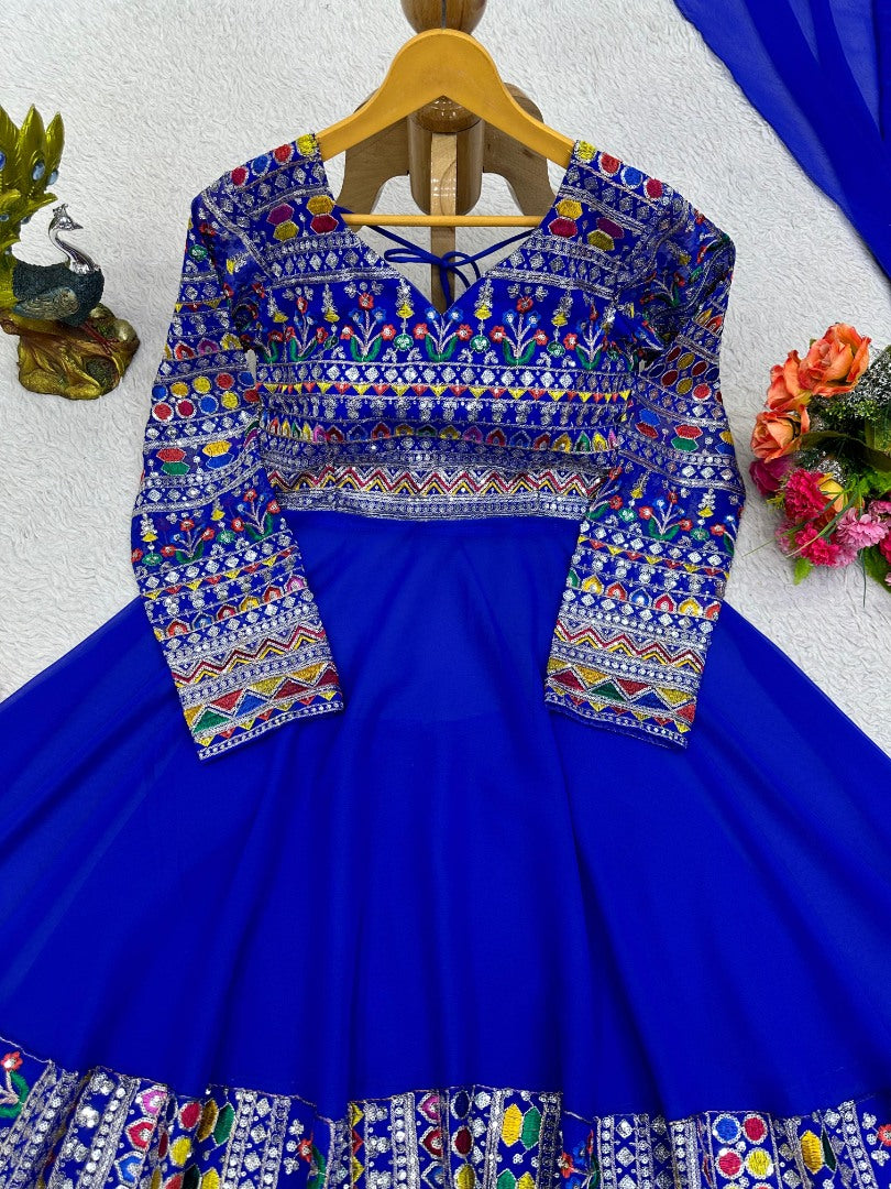 Blue georgette heavy work wedding palazzo suit