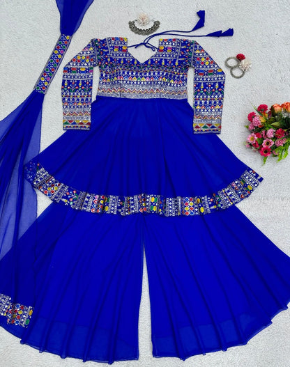 Blue georgette heavy work wedding palazzo suit