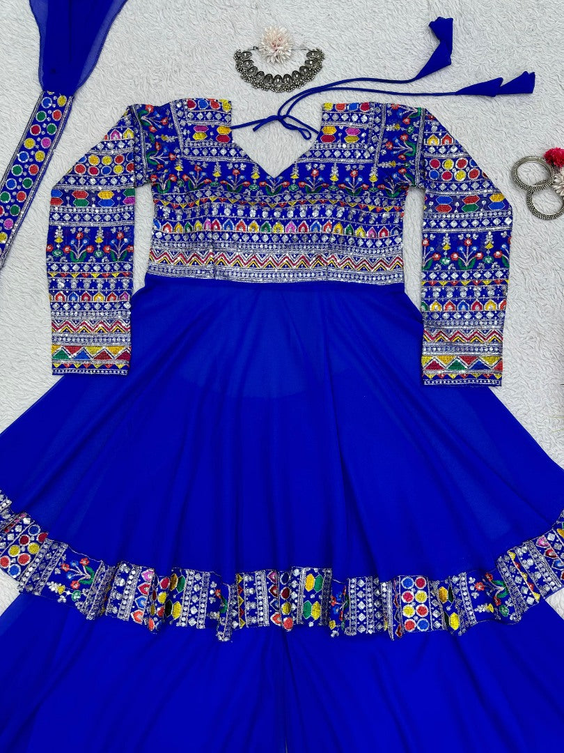 Blue georgette heavy work wedding palazzo suit