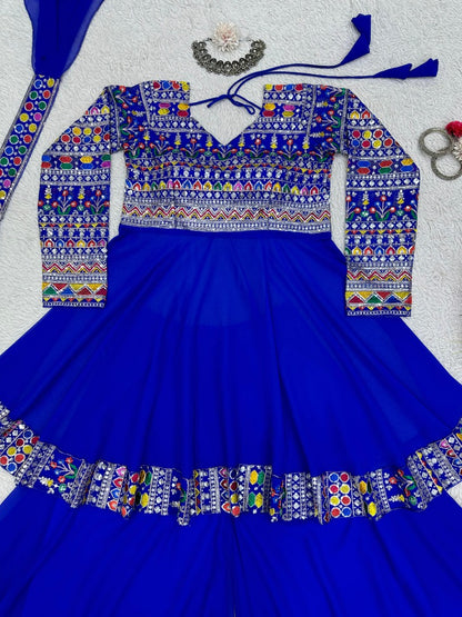 Blue georgette heavy work wedding palazzo suit