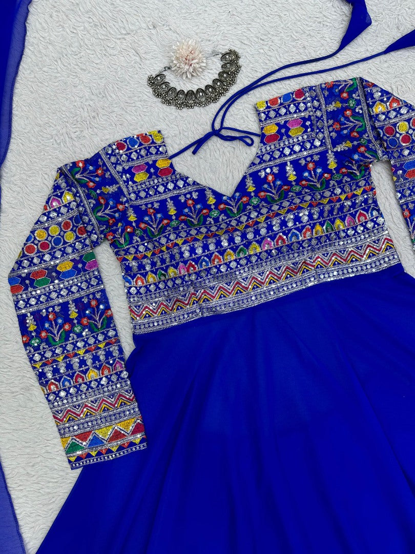 Blue georgette heavy work wedding palazzo suit