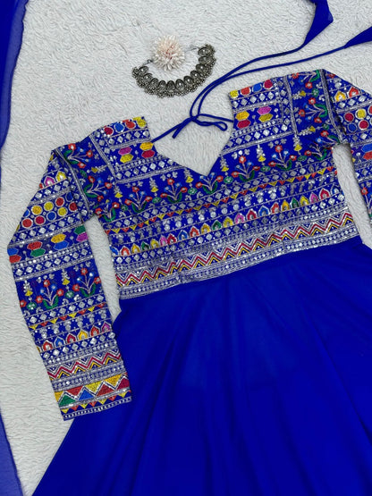 Blue georgette heavy work wedding palazzo suit