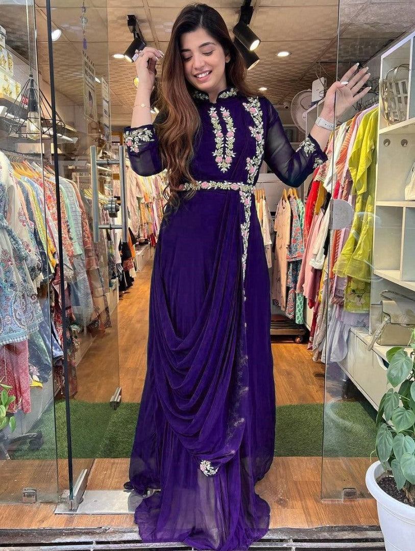 Blue georgette indowestern gown