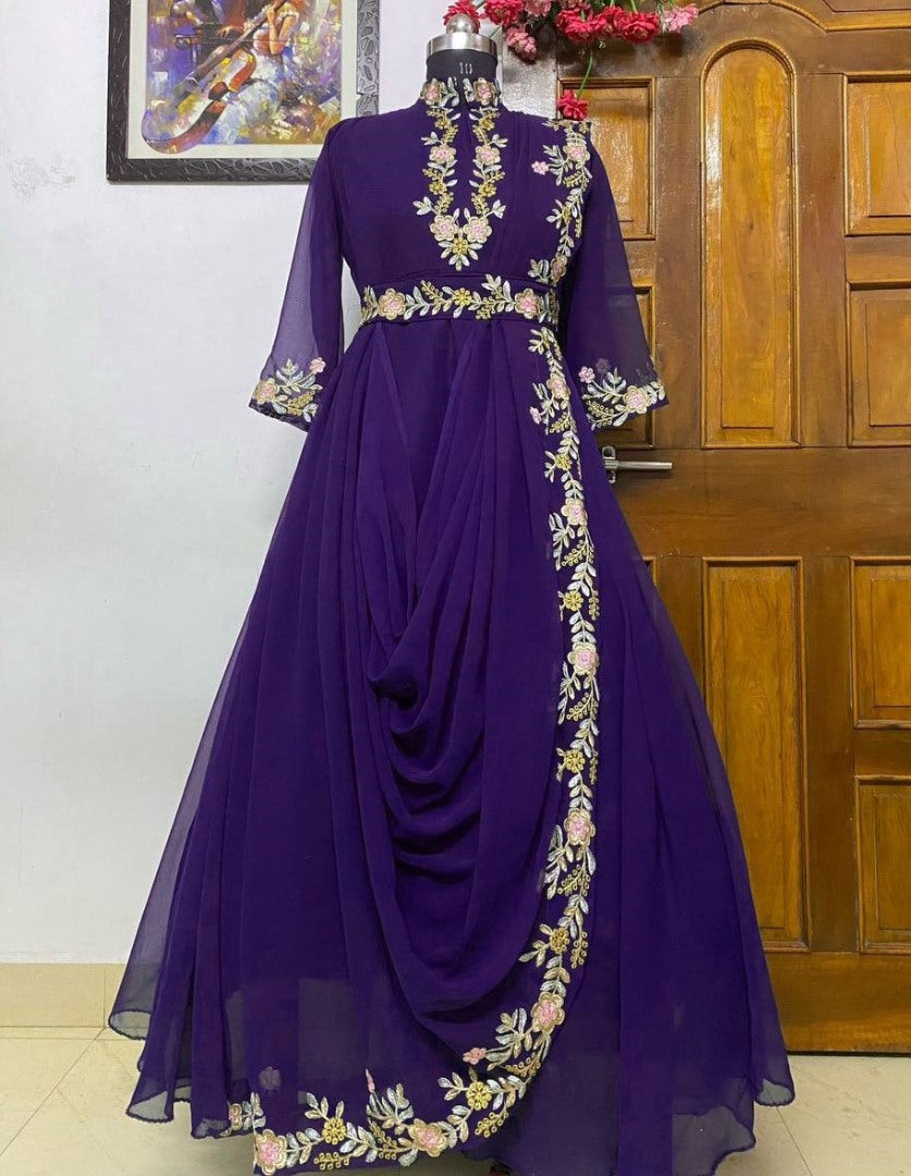Blue georgette indowestern gown