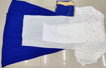 Blue georgette lehenga with white long top lehenga suit