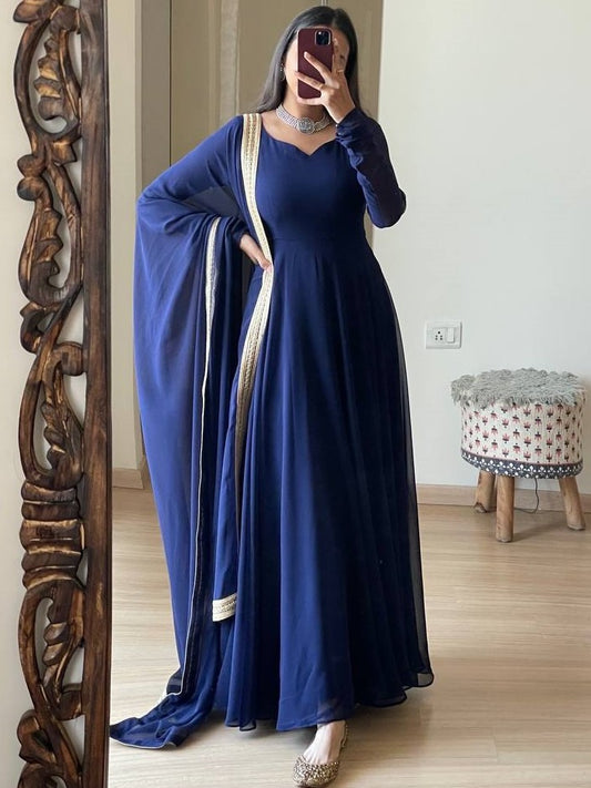 Blue georgette long party wear anarkali ethnic gown