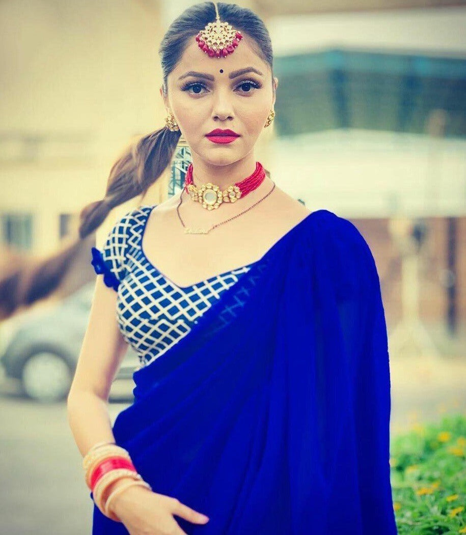 Blue georgette partywear ruffle saree