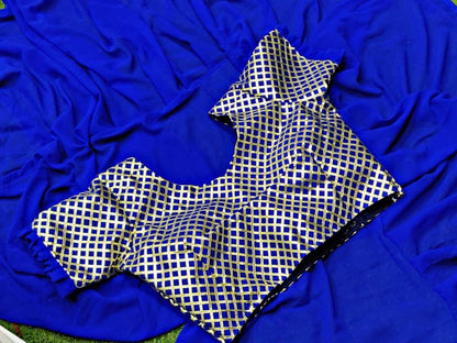 Blue georgette partywear ruffle saree