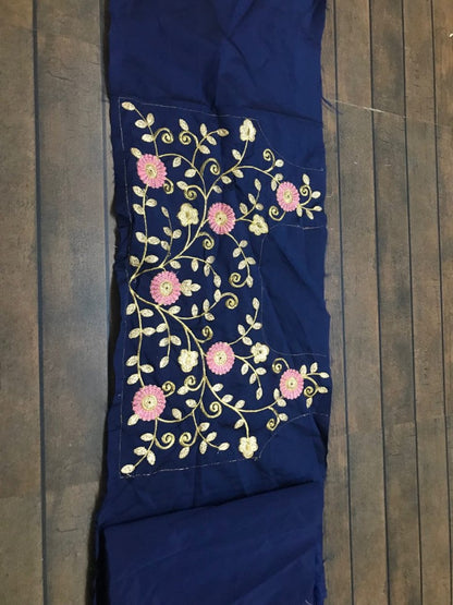 blue georgette partywear saree with embroidered blouse