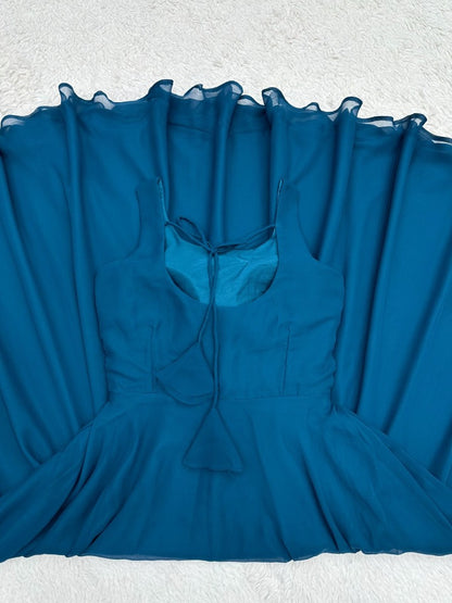 Blue georgette plain gown with yellow dupatta