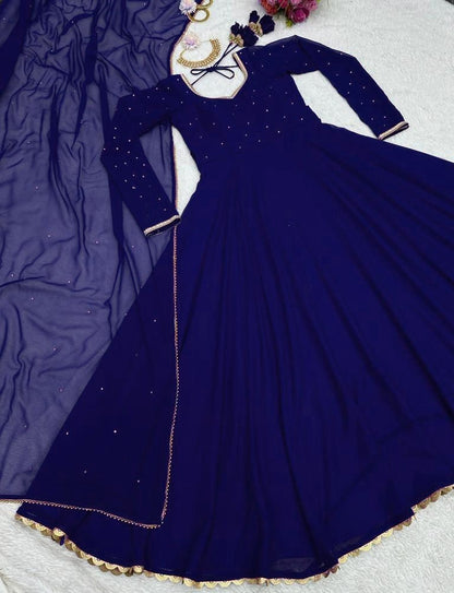 Blue georgette plain heavy flair party wear gown