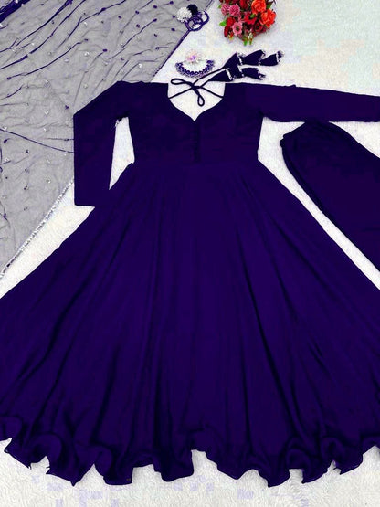 Blue georgette plain party wear anarkali suit