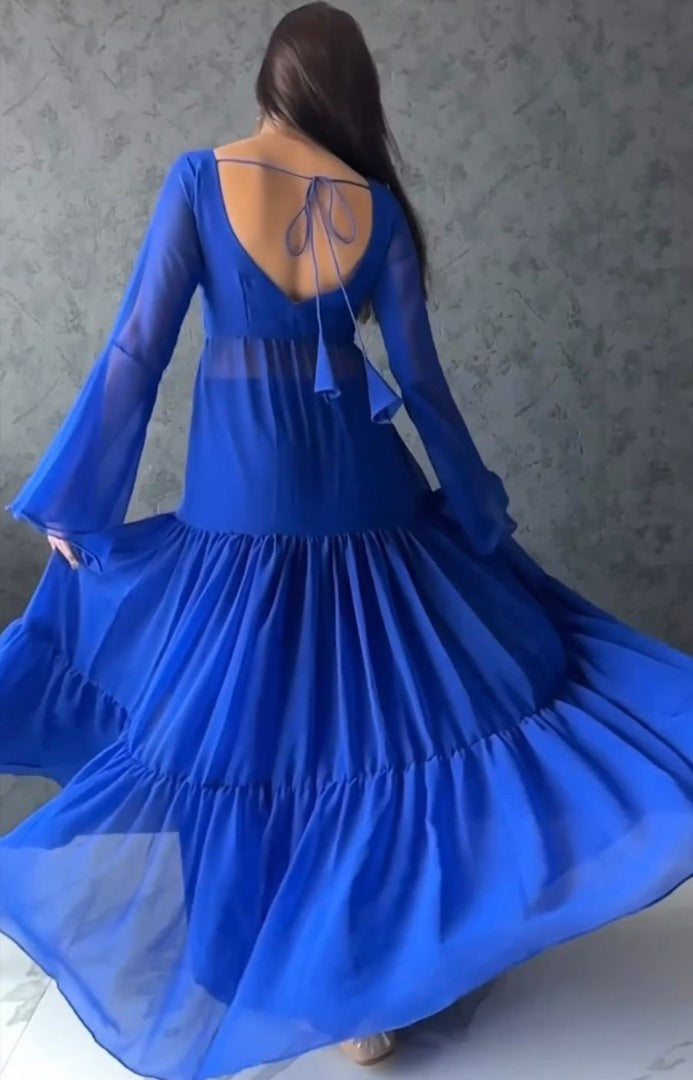 Blue georgette plain stylist palazzo suit