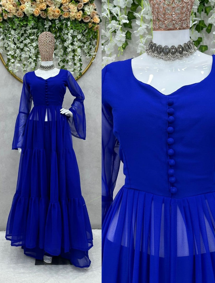 Blue georgette plain stylist palazzo suit