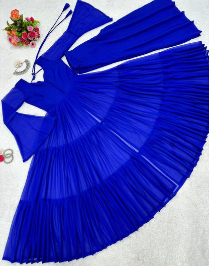 Blue georgette plain stylist palazzo suit