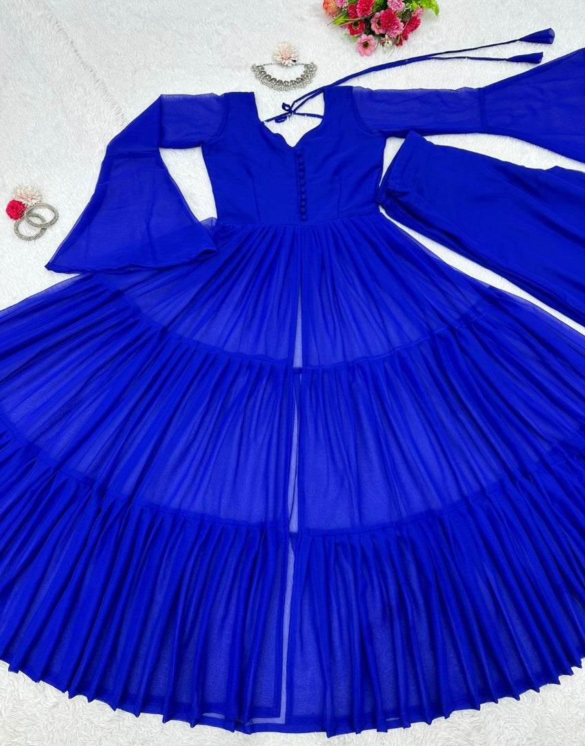 Blue georgette plain stylist palazzo suit
