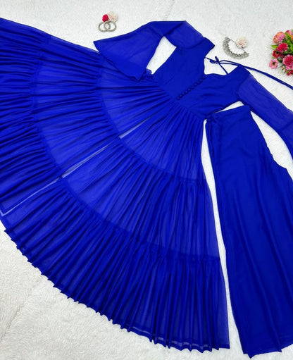 Blue georgette plain stylist palazzo suit