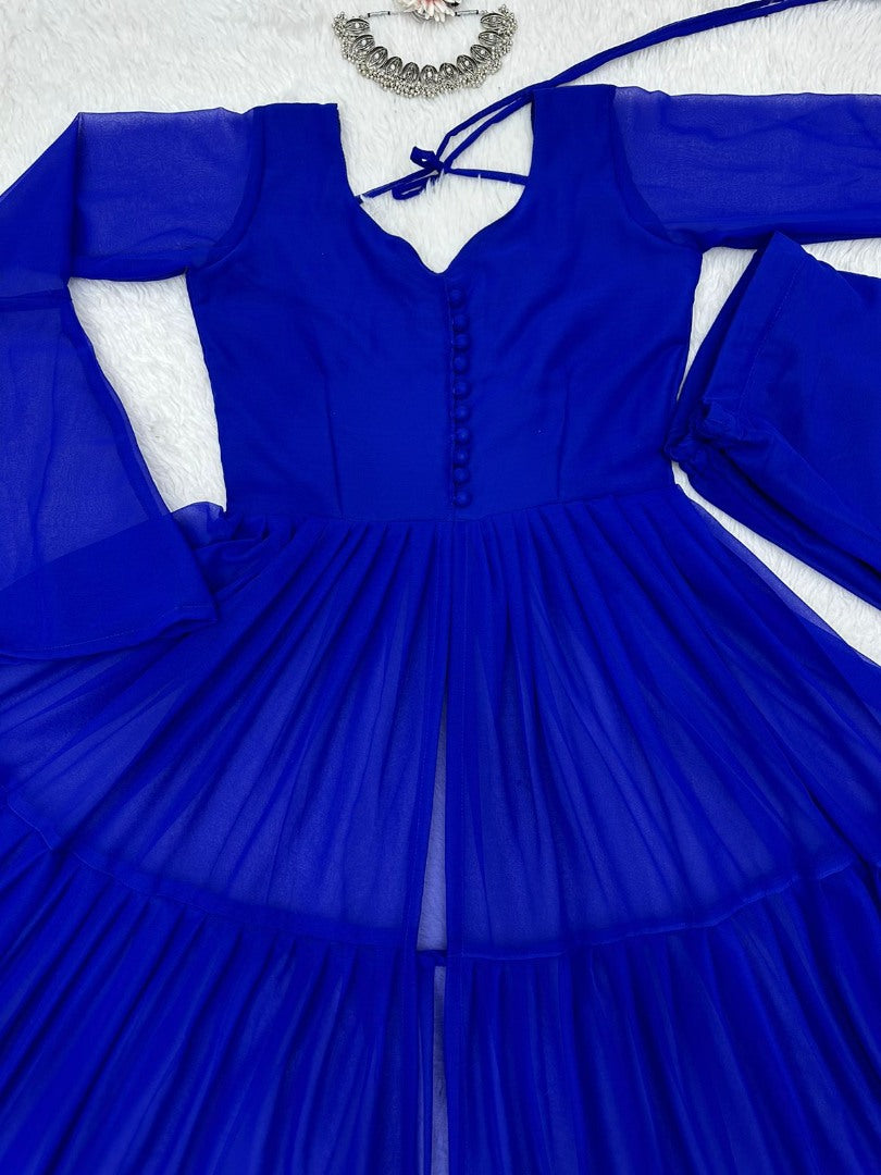 Blue georgette plain stylist palazzo suit