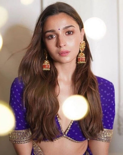 Blue georgette print and embroidered stylist bollywood lehenga choli