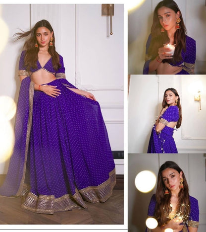 Blue georgette print and embroidered stylist bollywood lehenga choli