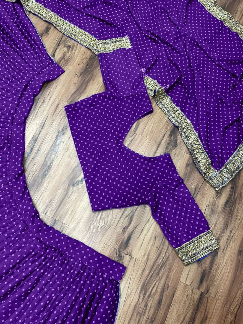 Blue georgette print and embroidered stylist bollywood lehenga choli