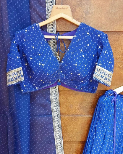 Blue georgette printed and embroidered lehenga choli