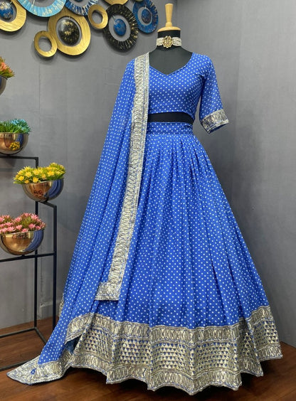 Blue georgette printed and embroidered lehenga choli