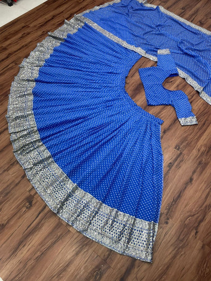 Blue georgette printed and embroidered lehenga choli