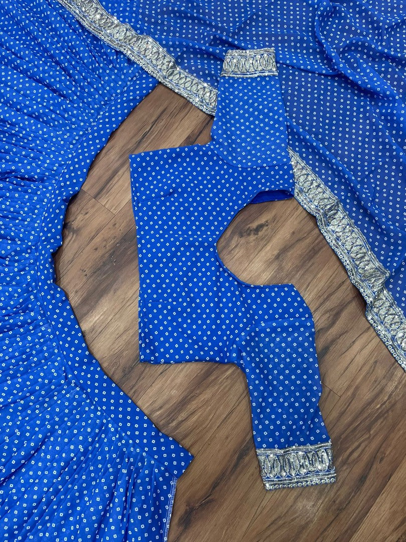 Blue georgette printed and embroidered lehenga choli