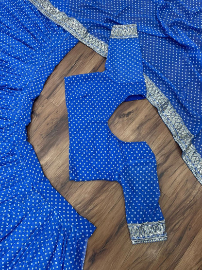 Blue georgette printed and embroidered lehenga choli