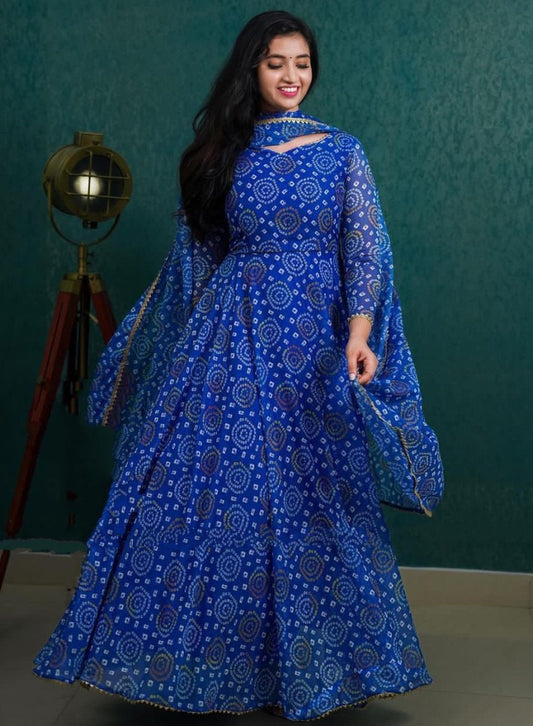 Blue georgette printed casual wear anarkali suit