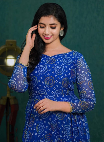 Blue georgette printed casual wear anarkali suit