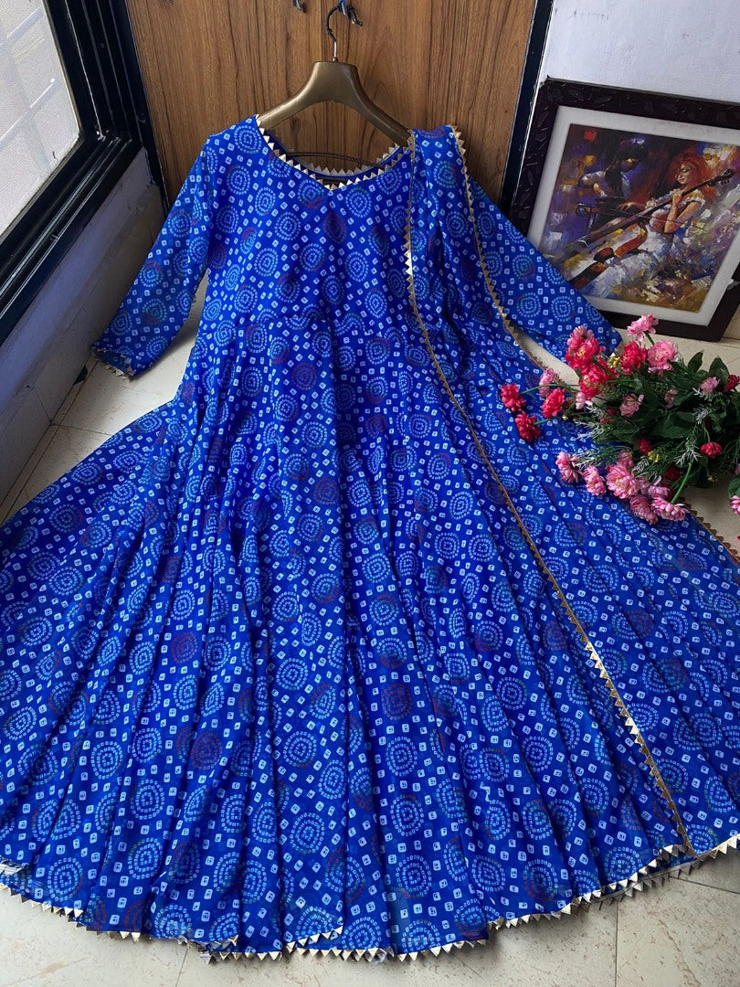 Blue georgette printed casual wear anarkali suit