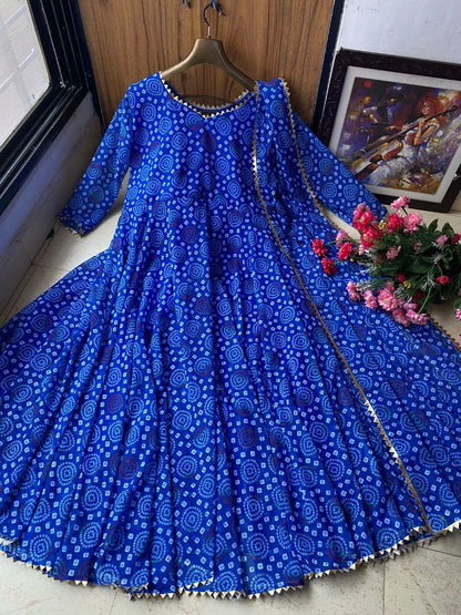 Blue georgette printed casual wear anarkali suit