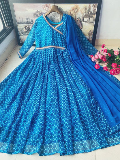 Blue georgette printed gown