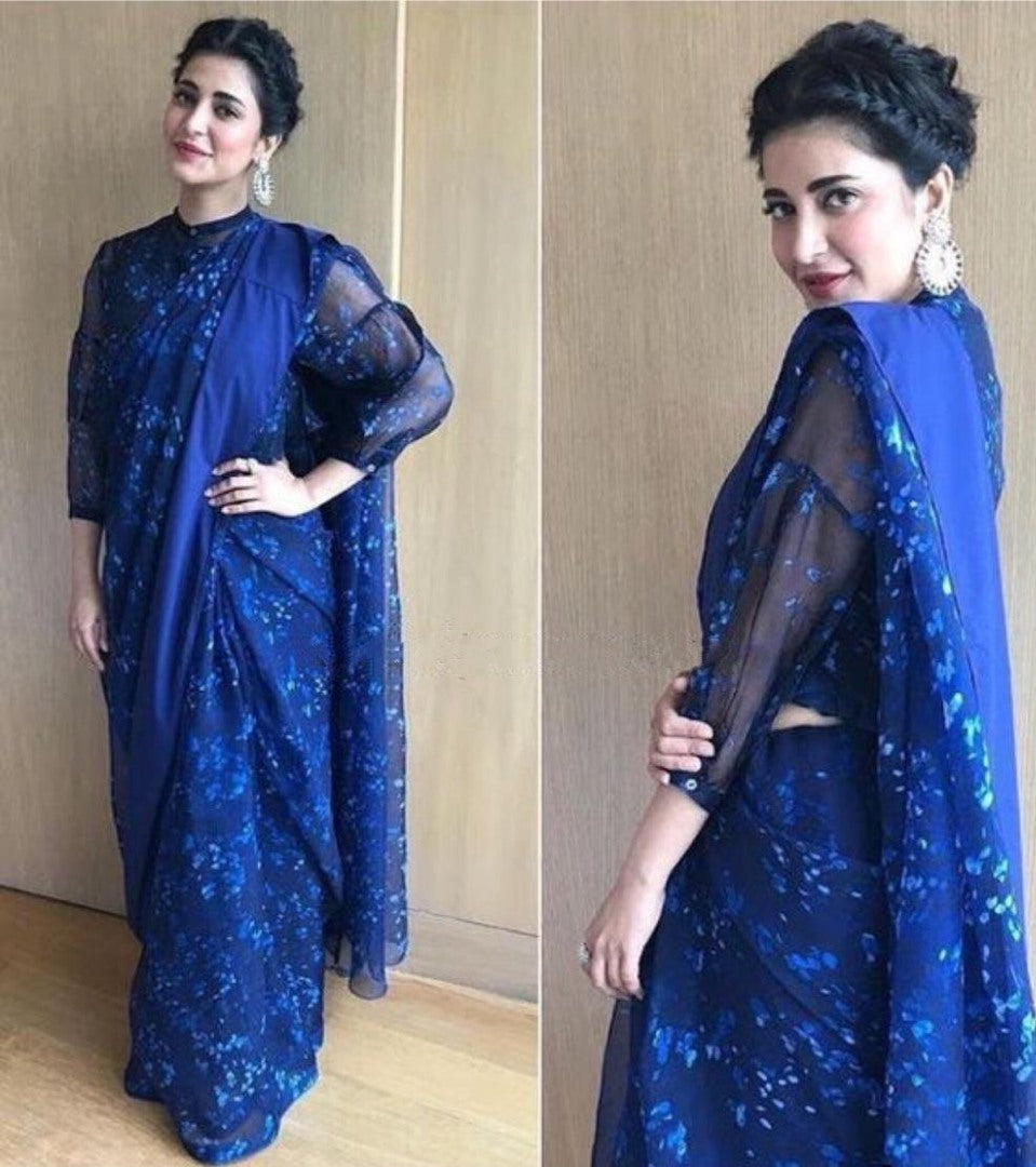 Blue georgette printed saree