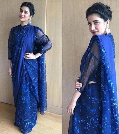 Blue georgette printed saree