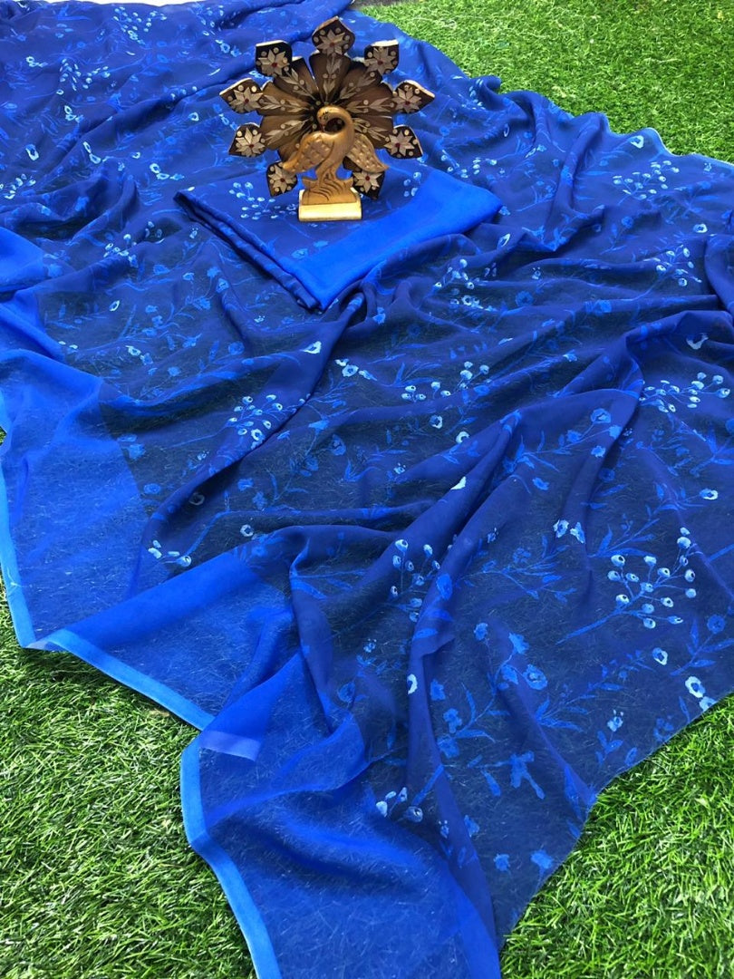 Blue georgette printed saree