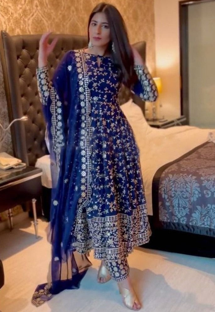 Blue georgette sequence embroidered anarkali suit