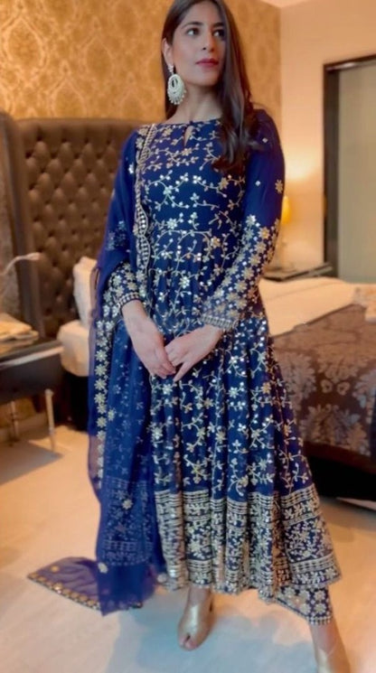 Blue georgette sequence embroidered anarkali suit