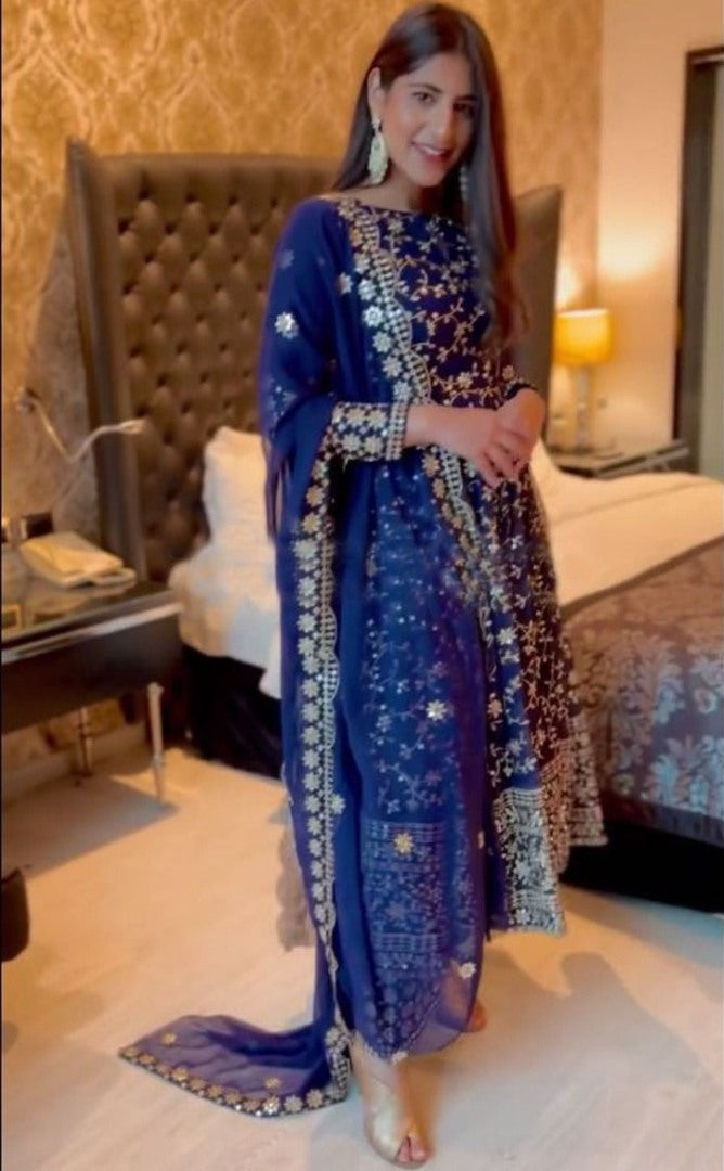 Blue georgette sequence embroidered anarkali suit