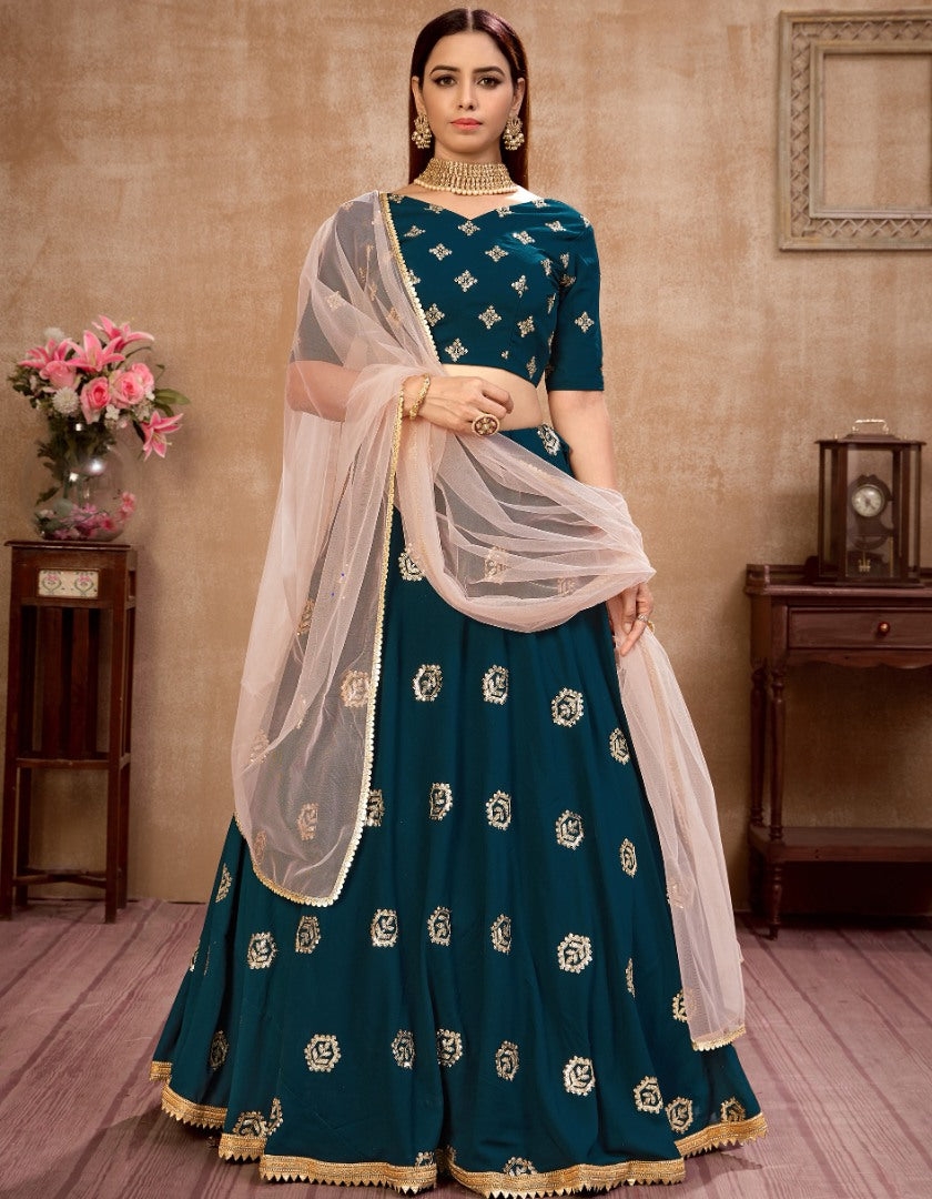 Blue georgette sequence embroidered work ceremonial lehenga choli
