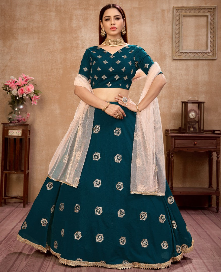 Blue georgette sequence embroidered work ceremonial lehenga choli