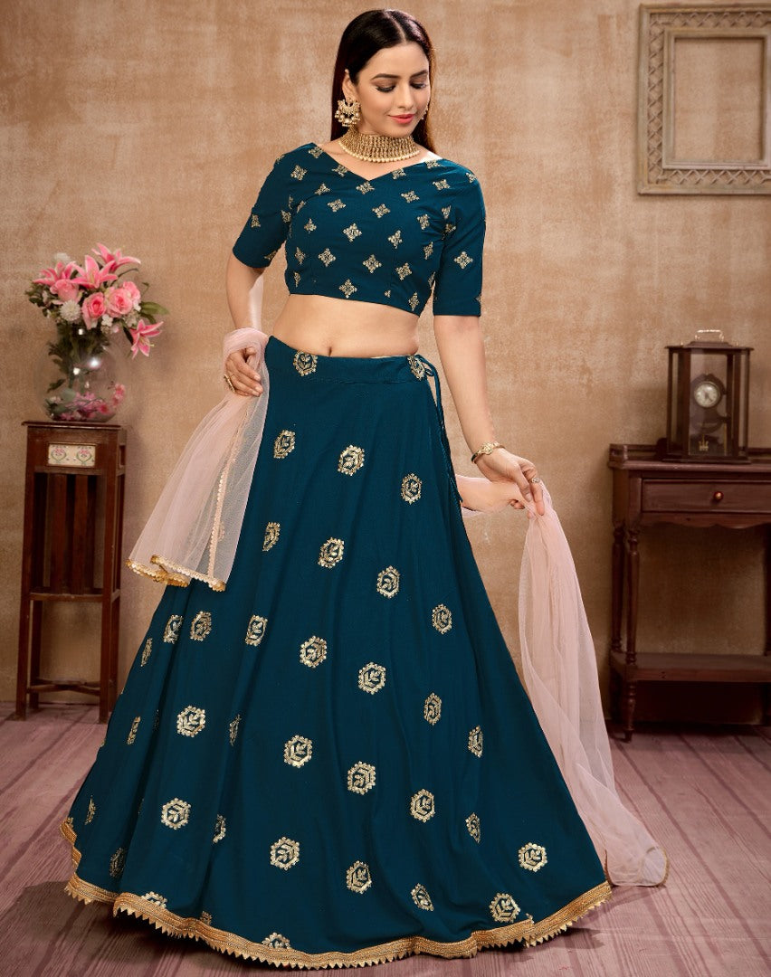 Blue georgette sequence embroidered work ceremonial lehenga choli