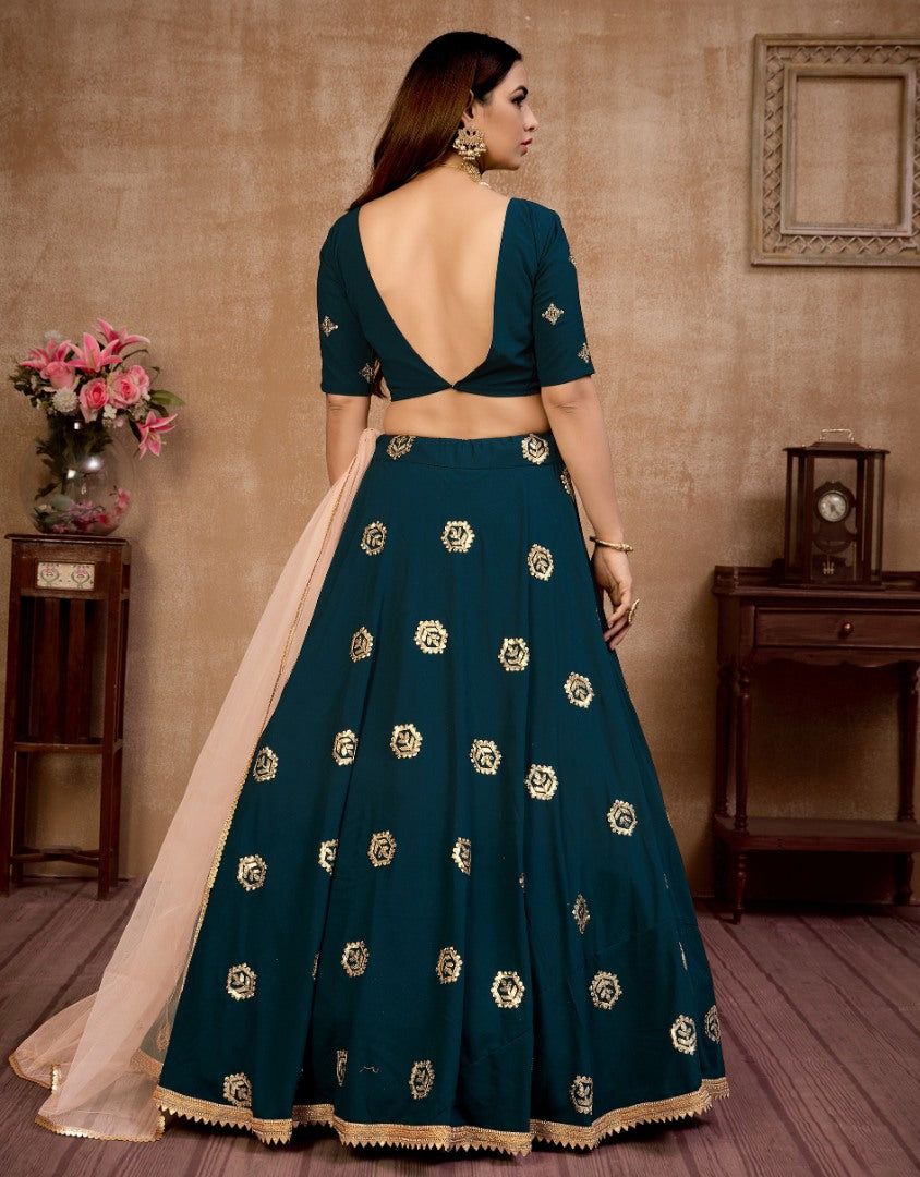 Blue georgette sequence embroidered work ceremonial lehenga choli