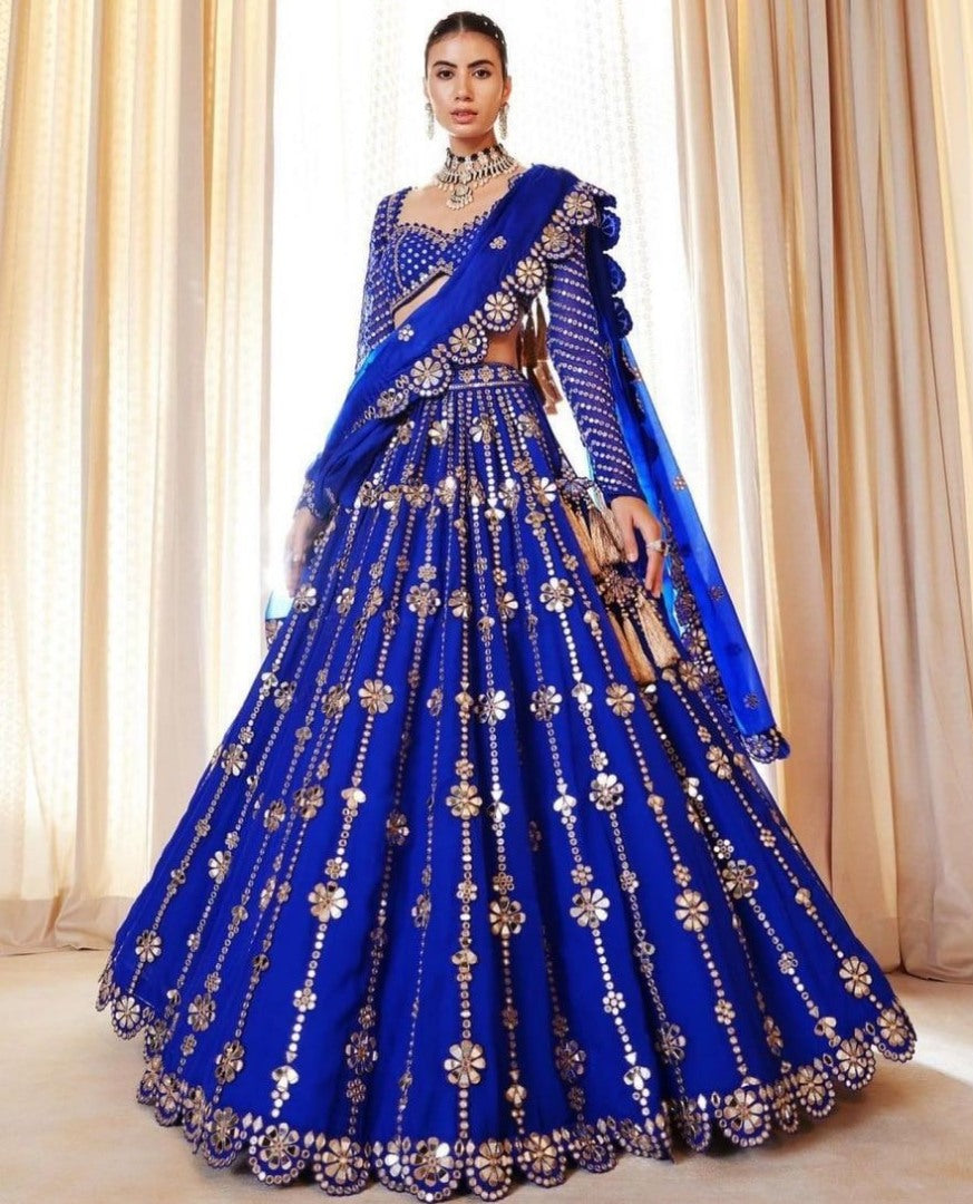 Blue georgette sequence embroidery work wedding lehenga choli