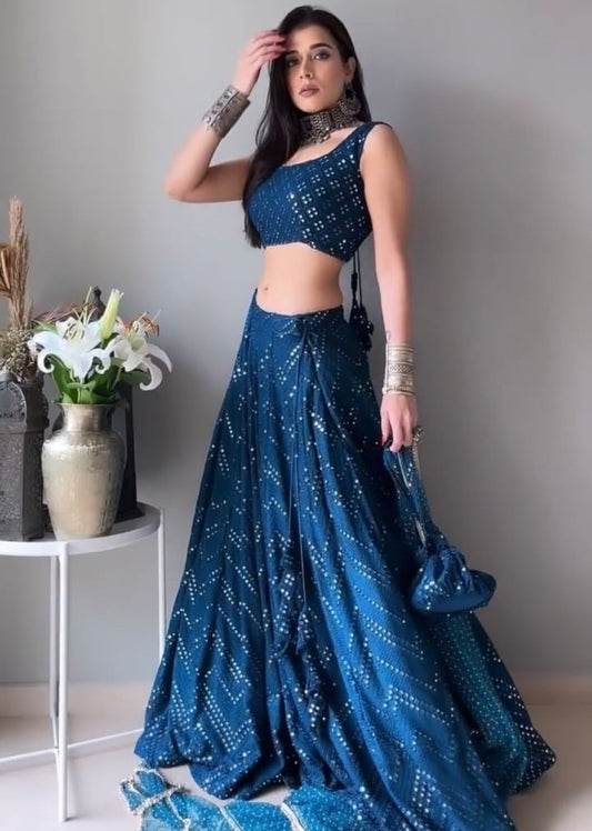 Blue georgette sequence embroidery work wedding lehenga choli