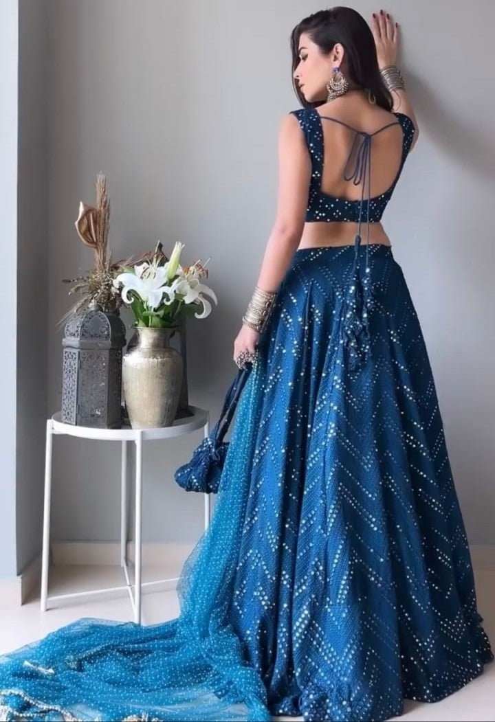 Blue georgette sequence embroidery work wedding lehenga choli