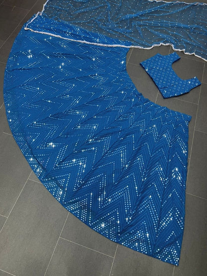 Blue georgette sequence embroidery work wedding lehenga choli